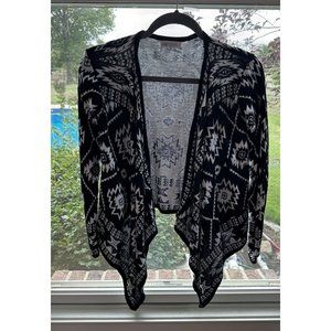 Girls H&M Black White Open Front Sweater, 10-12Y Aztec‎ Design